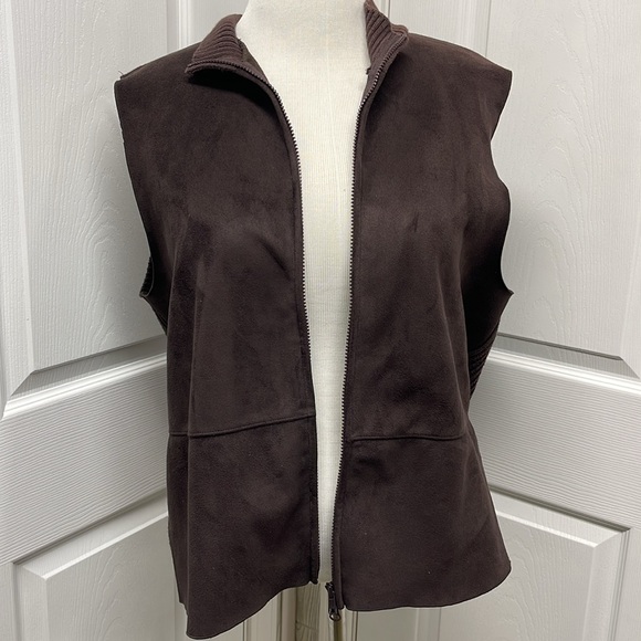 J.Jill Faux Suede Knit Expresso Brown Zippered Vest XL - Picture 2 of 9